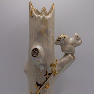 Vintage 50's Lustreware Iridescent Bud Vase with Squirrel!
